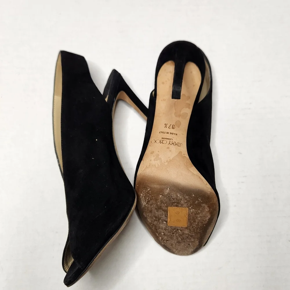 [SOLD]Jimmy Choo Size 37.5 Shar Peep Toe Slingback Pump Suede - Picture 7 of 8